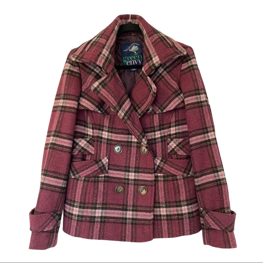 GREEN WITH ENVY wool plaid double breasted jacket